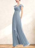 Carla A-line V-Neck Floor-Length Chiffon Bridesmaid Dress With Ruffle UKP0019347