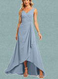 Courtney A-line V-Neck Asymmetrical Chiffon Bridesmaid Dress UKP0019348