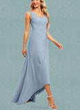 Courtney A-line V-Neck Asymmetrical Chiffon Bridesmaid Dress UKP0019348