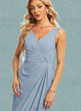 Courtney A-line V-Neck Asymmetrical Chiffon Bridesmaid Dress UKP0019348