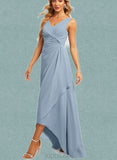 Courtney A-line V-Neck Asymmetrical Chiffon Bridesmaid Dress UKP0019348