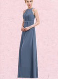 Kamari A-line Scoop Floor-Length Chiffon Bridesmaid Dress With Ruffle UKP0019349