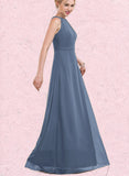 Kamari A-line Scoop Floor-Length Chiffon Bridesmaid Dress With Ruffle UKP0019349