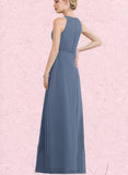 Kamari A-line Scoop Floor-Length Chiffon Bridesmaid Dress With Ruffle UKP0019349