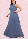 Kamari A-line Scoop Floor-Length Chiffon Bridesmaid Dress With Ruffle UKP0019349