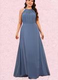 Kamari A-line Scoop Floor-Length Chiffon Bridesmaid Dress With Ruffle UKP0019349