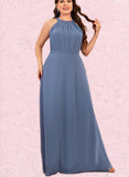 Kamari A-line Scoop Floor-Length Chiffon Bridesmaid Dress With Ruffle UKP0019349