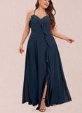 Finley A-line V-Neck Floor-Length Chiffon Bridesmaid Dress UKP0019350