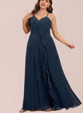 Finley A-line V-Neck Floor-Length Chiffon Bridesmaid Dress UKP0019350