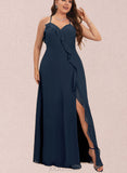 Finley A-line V-Neck Floor-Length Chiffon Bridesmaid Dress UKP0019350