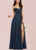 Finley A-line V-Neck Floor-Length Chiffon Bridesmaid Dress UKP0019350