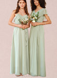 Finley A-line V-Neck Floor-Length Chiffon Bridesmaid Dress UKP0019350