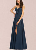 Finley A-line V-Neck Floor-Length Chiffon Bridesmaid Dress UKP0019350