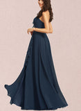 Finley A-line V-Neck Floor-Length Chiffon Bridesmaid Dress UKP0019350