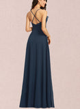 Finley A-line V-Neck Floor-Length Chiffon Bridesmaid Dress UKP0019350