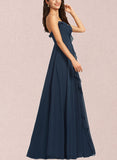 Finley A-line V-Neck Floor-Length Chiffon Bridesmaid Dress UKP0019350