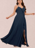 Finley A-line V-Neck Floor-Length Chiffon Bridesmaid Dress UKP0019350