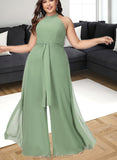 Jaylen Jumpsuit/Pantsuit High Neck Floor-Length Chiffon Bridesmaid Dress With Bow UKP0019351