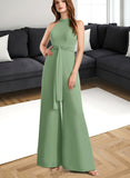 Jaylen Jumpsuit/Pantsuit High Neck Floor-Length Chiffon Bridesmaid Dress With Bow UKP0019351