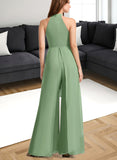 Jaylen Jumpsuit/Pantsuit High Neck Floor-Length Chiffon Bridesmaid Dress With Bow UKP0019351