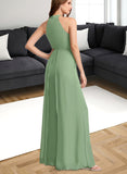 Jaylen Jumpsuit/Pantsuit High Neck Floor-Length Chiffon Bridesmaid Dress With Bow UKP0019351