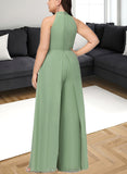 Jaylen Jumpsuit/Pantsuit High Neck Floor-Length Chiffon Bridesmaid Dress With Bow UKP0019351