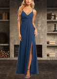 Francesca A-line V-Neck Floor-Length Chiffon Bridesmaid Dress UKP0019353