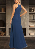 Francesca A-line V-Neck Floor-Length Chiffon Bridesmaid Dress UKP0019353