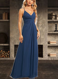 Francesca A-line V-Neck Floor-Length Chiffon Bridesmaid Dress UKP0019353