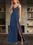 Francesca A-line V-Neck Floor-Length Chiffon Bridesmaid Dress UKP0019353