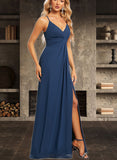 Francesca A-line V-Neck Floor-Length Chiffon Bridesmaid Dress UKP0019353