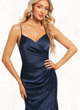 Arianna A-line V-Neck Floor-Length Satin Bridesmaid Dress UKP0019354