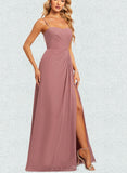 Abril A-line Square Sweetheart Floor-Length Chiffon Bridesmaid Dress UKP0019355