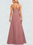 Abril A-line Square Sweetheart Floor-Length Chiffon Bridesmaid Dress UKP0019355