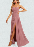 Abril A-line Square Sweetheart Floor-Length Chiffon Bridesmaid Dress UKP0019355