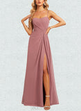 Abril A-line Square Sweetheart Floor-Length Chiffon Bridesmaid Dress UKP0019355