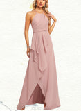 Helen A-line Halter Asymmetrical Chiffon Bridesmaid Dress With Ruffle UKP0019356