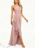 Helen A-line Halter Asymmetrical Chiffon Bridesmaid Dress With Ruffle UKP0019356