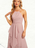 Helen A-line Halter Asymmetrical Chiffon Bridesmaid Dress With Ruffle UKP0019356