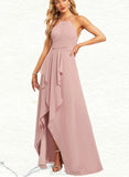 Helen A-line Halter Asymmetrical Chiffon Bridesmaid Dress With Ruffle UKP0019356