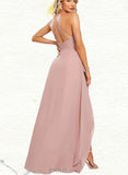 Helen A-line Halter Asymmetrical Chiffon Bridesmaid Dress With Ruffle UKP0019356