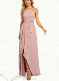 Helen A-line Halter Asymmetrical Chiffon Bridesmaid Dress With Ruffle UKP0019356