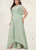 Prudence A-line Boat Neck Asymmetrical Chiffon Bridesmaid Dress With Ruffle UKP0019358