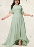 Prudence A-line Boat Neck Asymmetrical Chiffon Bridesmaid Dress With Ruffle UKP0019358