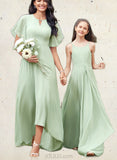 Prudence A-line Boat Neck Asymmetrical Chiffon Bridesmaid Dress With Ruffle UKP0019358