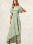 Prudence A-line Boat Neck Asymmetrical Chiffon Bridesmaid Dress With Ruffle UKP0019358