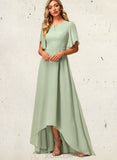 Prudence A-line Boat Neck Asymmetrical Chiffon Bridesmaid Dress With Ruffle UKP0019358