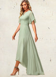 Prudence A-line Boat Neck Asymmetrical Chiffon Bridesmaid Dress With Ruffle UKP0019358