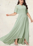 Prudence A-line Boat Neck Asymmetrical Chiffon Bridesmaid Dress With Ruffle UKP0019358