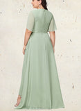 Prudence A-line Boat Neck Asymmetrical Chiffon Bridesmaid Dress With Ruffle UKP0019358